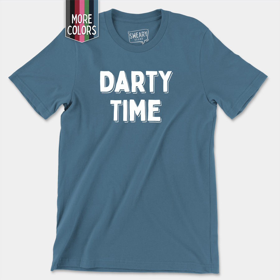 a blue t - shirt with the words dirty time printed on it