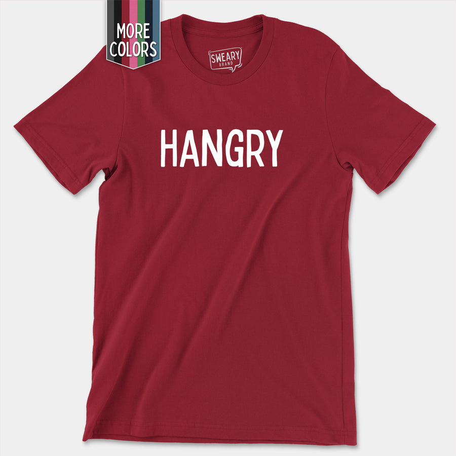 a red t - shirt with the word hangry printed on it