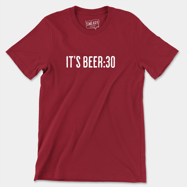 a red t - shirt that says it's beer 30