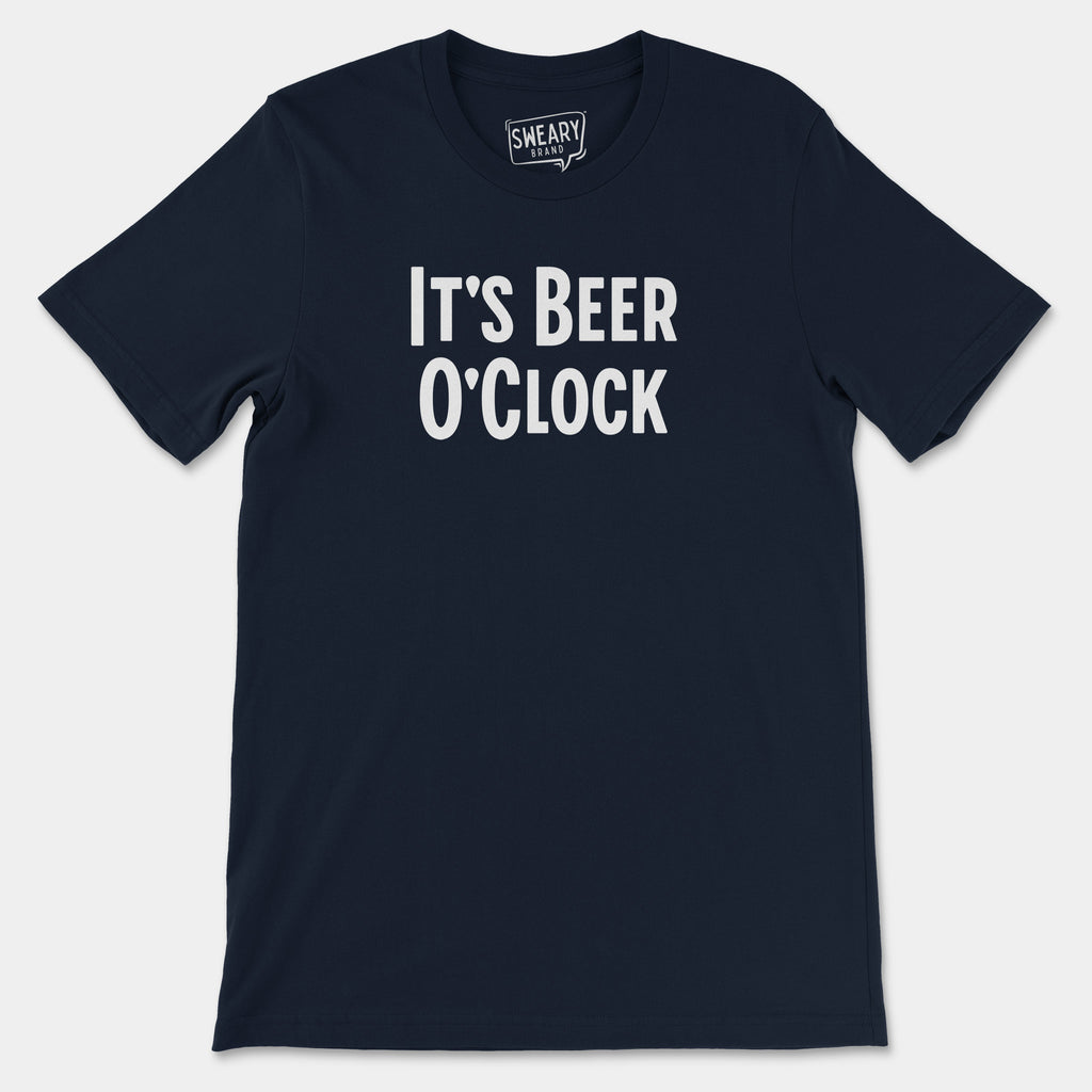 Navy / S funny T-Shirt that says It's Beer O'Clock | Originals Edition Tee by Sweary Brand