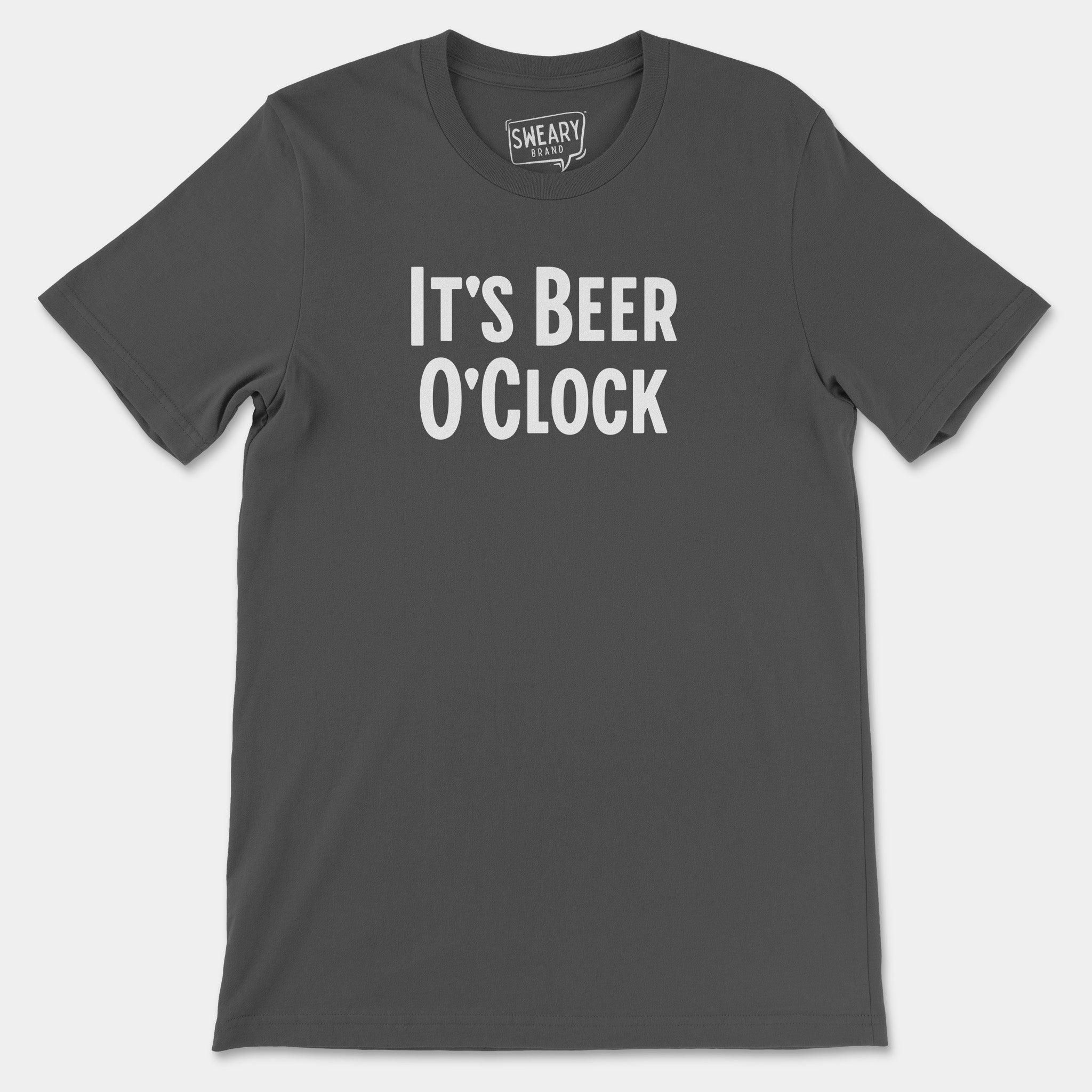 Asphalt / S funny T-Shirt that says It's Beer O'Clock | Originals Edition Tee by Sweary Brand