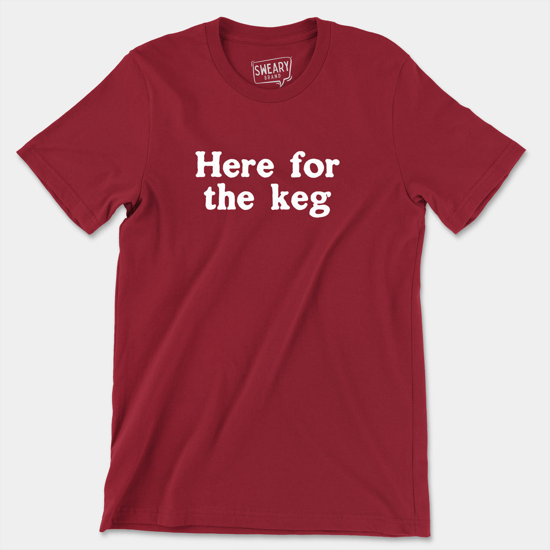 a red t - shirt that says here for the egg